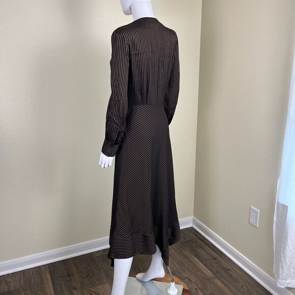 & Other Stories Womens Size 4  Stripe Satin Asymmetrical Handkerchief Midi Dress - Picture 14 of 16